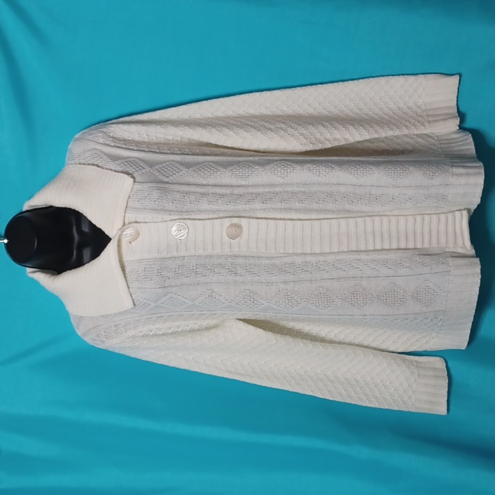 Basic Editions Off White Button Front Sweater. Si… - image 1